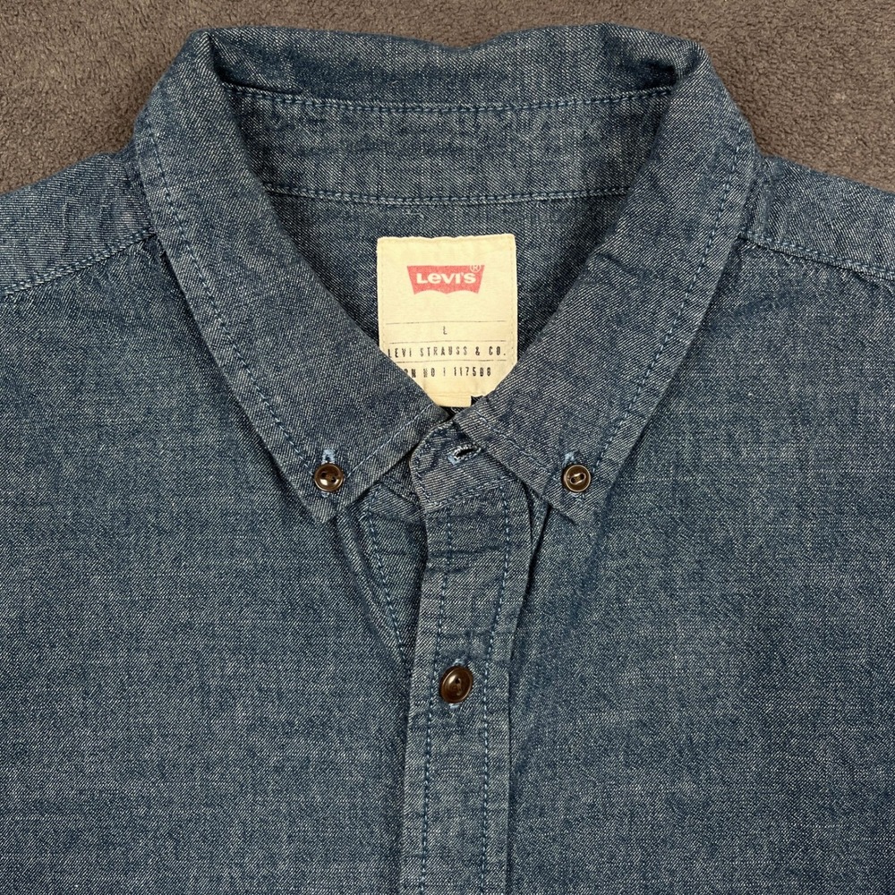 Levis Denim Shirt Mens Large Blue Chambray Long Sleeve Cotton Button Up